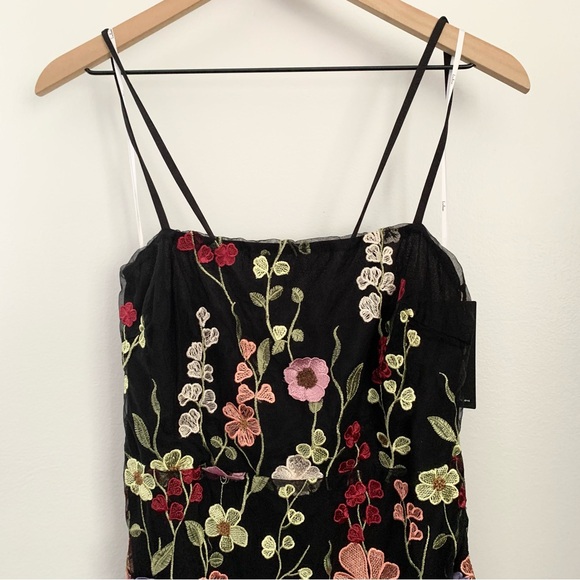 Lulus Large NEW 3D Floral Embroidered Lace Up Midi Cami Dress Black - Picture 3 of 9